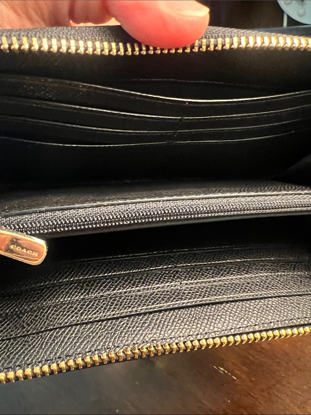 Authentic Coach Black Saffiano Zip Wallet with Gold Logo - Picture 8 of 17